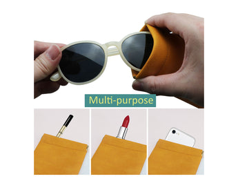 Portable Leather Eyeglasses Pouch Multi-purpose Pocket