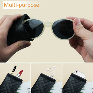  Portable Leather Eyeglasses Pouch Multi-purpose Pocket