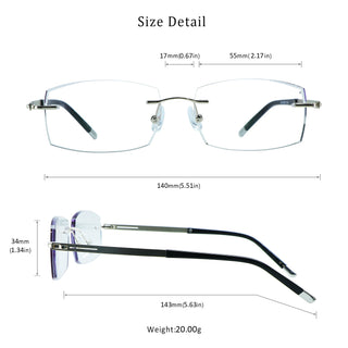 Hardy Metal Rectangle Rimless Eyeglasses - LifeArtVision