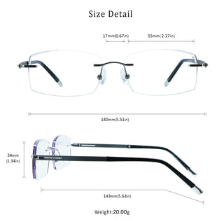 Hardy Metal Rectangle Rimless Eyeglasses - LifeArtVision