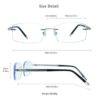 Hardy Metal Rectangle Rimless Eyeglasses - LifeArtVision