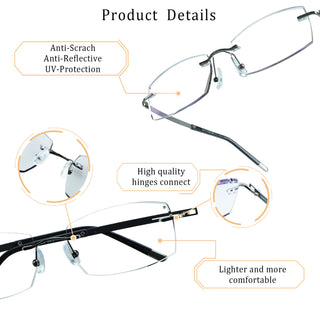 Hardy Metal Rectangle Rimless Eyeglasses - LifeArtVision