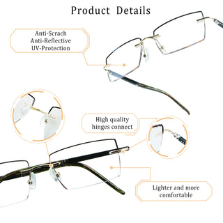 Lance Metal Rectangle Rimless Eyeglasses - LifeArtVision