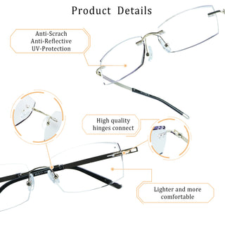 Hardy Metal Rectangle Rimless Eyeglasses - LifeArtVision